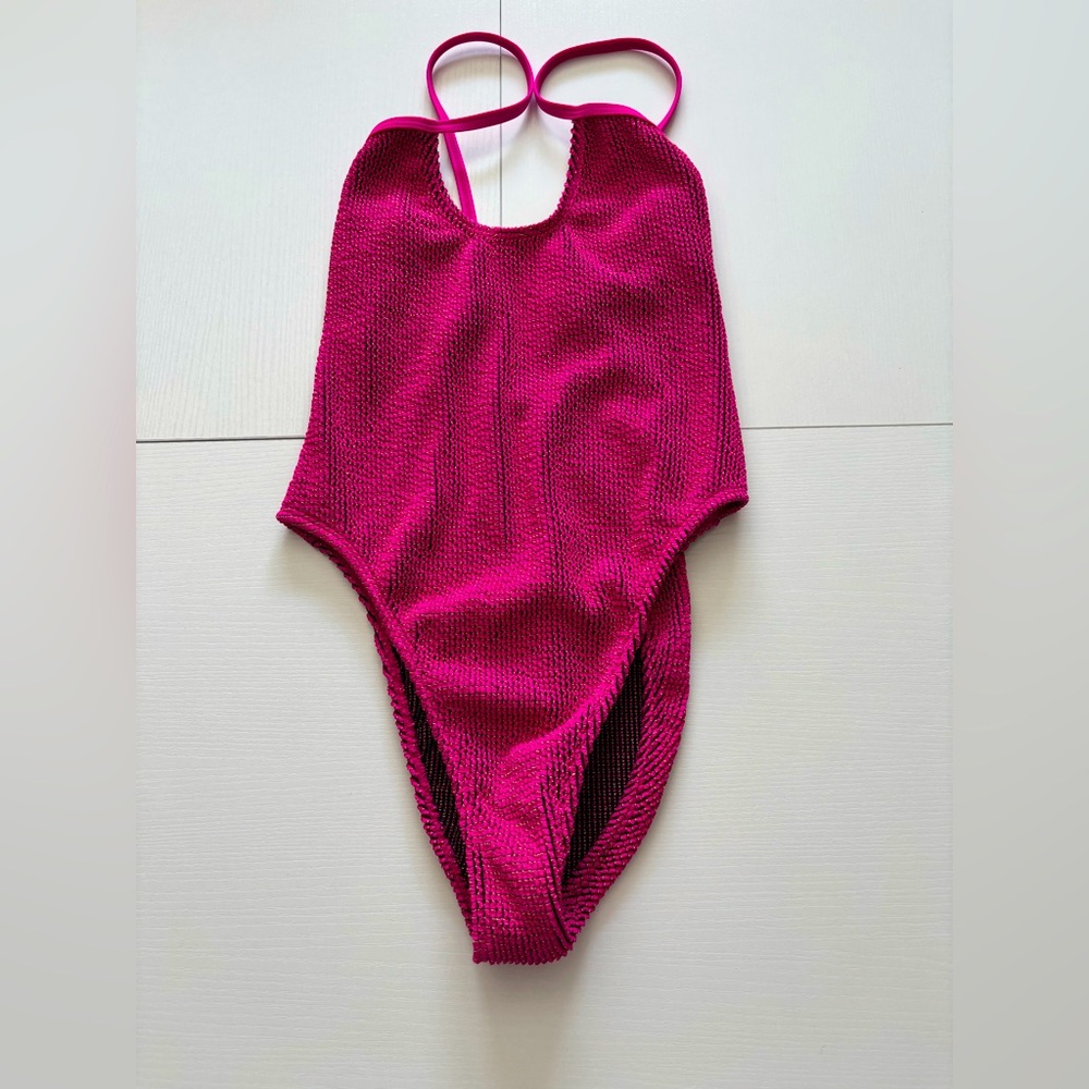 Good American Textured Fuchsia Hi Cut One Piece Size 0/Xs - Picture 1 of 6